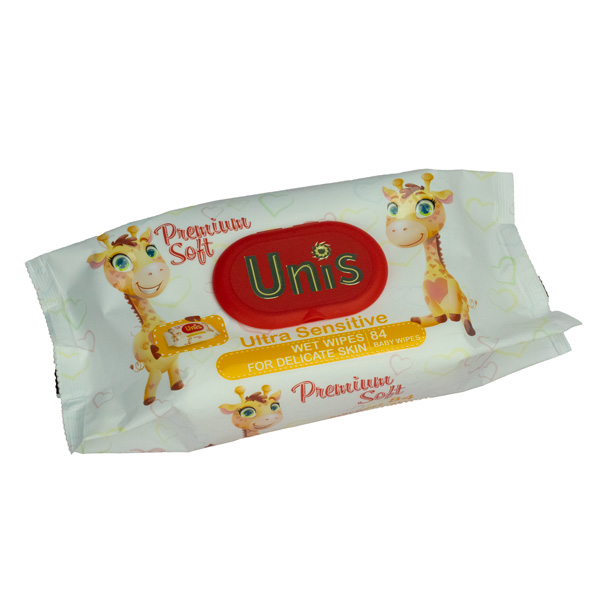 Салфетки влажные 84 шт. антибактериальные для детей без запаха с клапаном ТМ Unis
