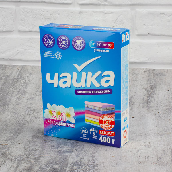 Порошок стиральный 400гр. ЧАЙКА АВТ УНИВЕРСАЛЬНЫЙ 2 В 1 С КОНДИЦИОНЕРОМ *18