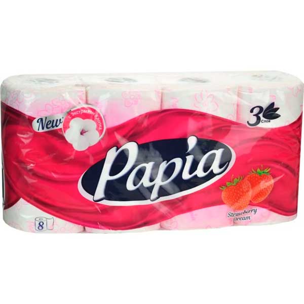 Т/Бумага PAPIA Клубничная мечта 3сл/8рул/7бл. в уп
