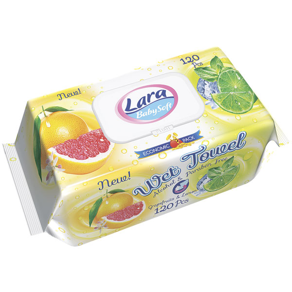 Влажные салфетки LARA 120 шт. Лимон и грейпфрут