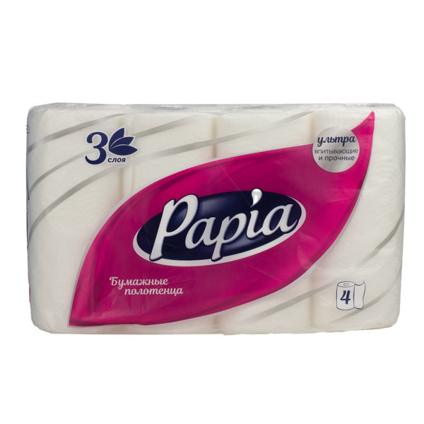 Бумажные полотенца 3сл 4шт PAPIA