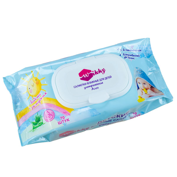 Салф.влажные "Детские" ультрамягкие с Алоэ с клапаном 70 шт  Wikky