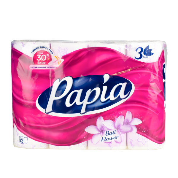 Туалетная бумага 3сл 12шт Цветы Бали PAPIA
