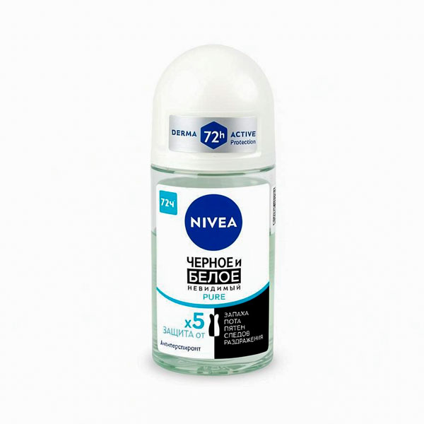 Антиперспирант жен рол. 50мл. NIVEA НЕВИДИМАЯ ЗАЩИТА Д/ЧЕРНОГО И БЕЛОГО PURE *6
