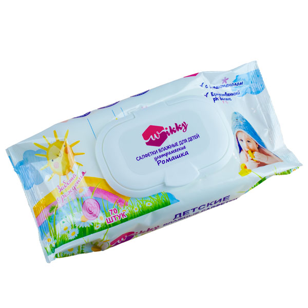Салф.влажные "Детские" ультрамягкие с Ромашкой с клапаном 70 шт Wikky