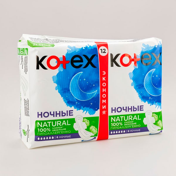 Прокладки 12 шт. KOTEX NATURAL НОЧНЫЕ *6