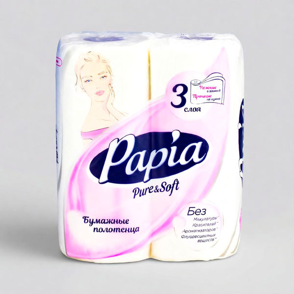 Полотенца бумажные 3сл 2рул. PURE & SOFT PAPIA *14