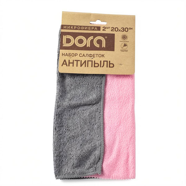 Набор салфеток из микрофибры 2 шт. Dora "Антипыль", 30х20см