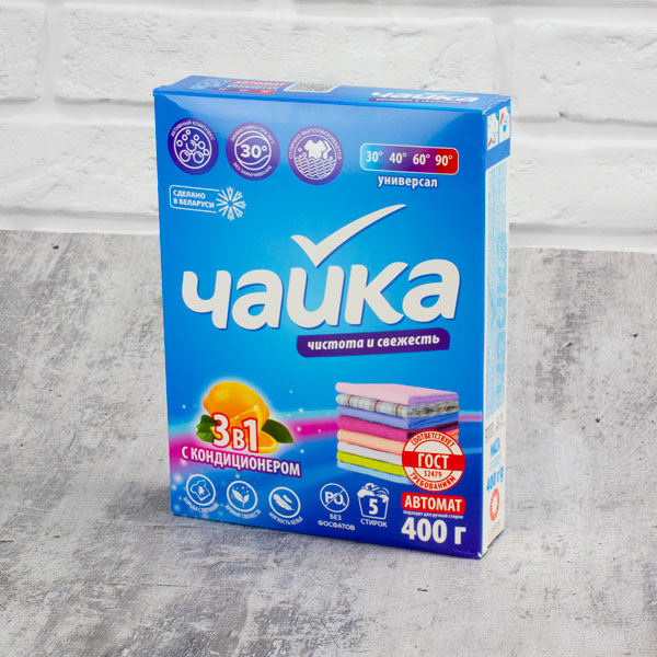 Порошок стиральный 400гр. ЧАЙКА. АВТ 3В1 с кондиционером лимон *18