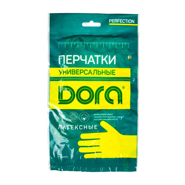 Перчатки латексные Dora с хлопковым напылением "Универсальные" (Желтый, Размер L)