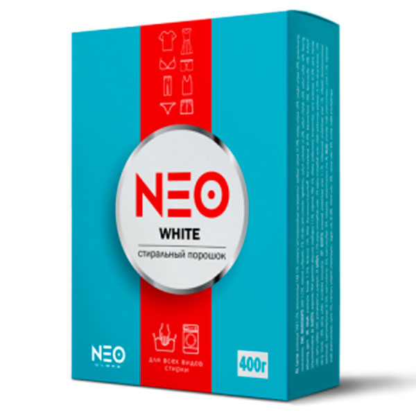 Стиральный порошок универсал Neo White 400гр,уп. картон/24