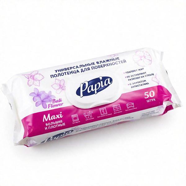 Полотенца влажные 50 шт. Цветы Бали PAPIA *18 