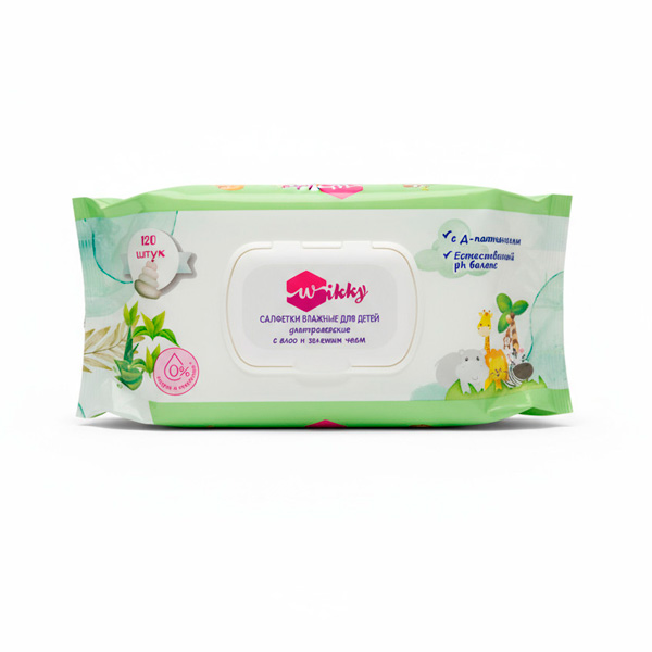 Салф. влажные Wikky  "Детские" *120 ультрамягкие с Алоэ и зеленым чаем /12