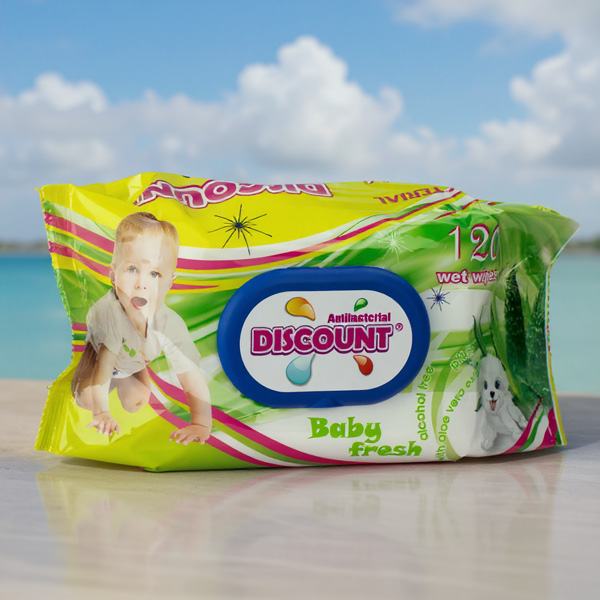 Салфетки влажные 120 шт. для детей с с экстрактом алоэ вера клапан ТМ Discount