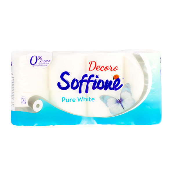 Туалетная бумага 2сл 8рул PURE WHITE Soffione Decoro