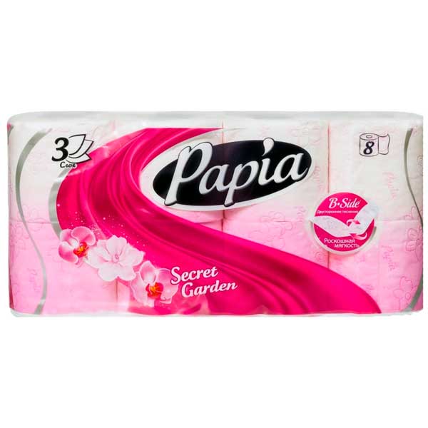 Т/Бумага PAPIA Secret Garden 3сл/8рул/7бл. в уп