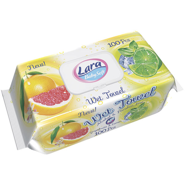 Влажные салфетки LARA 100 шт Лимон и грейпфрут