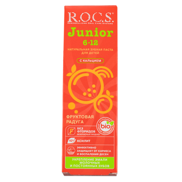 Зубная паста дет. 74гр. ROCS JUNIOR ФРУКТОВАЯ РАДУГА 6-12 ЛЕТ*18