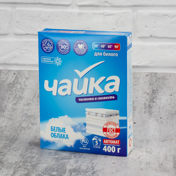 Порошок стиральный 400гр. ЧАЙКА. АВТ Д/БЕЛОГО БЕЛЫЕ ОБЛАКА *18