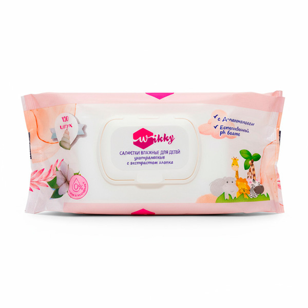 Салф. влажные Wikky  "Детские" *120 ультрамягкие с экстрактом хлопка /12