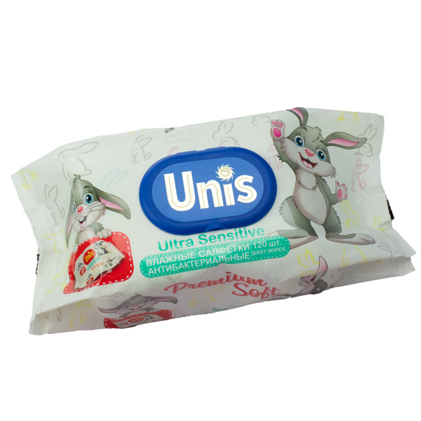 Салфетки влажные 120 шт. для детей без запаха клапан ТМ Unis